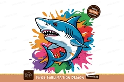 Shark With Colorful Paint Splatter Sublimation Png Product Image 1