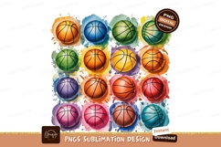 Colorful Watercolor Basketballs Sublimation Png Pattern Product Image 1