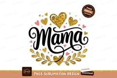 Mama Typography With Golden Hearts Design Sublimation Png Product Image 1