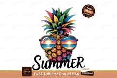 Colorful Pineapple With Sunglasses Summer Vibes Design PNG Product Image 1