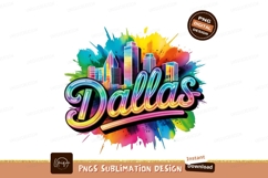 Dallas Skyline With Colorful Watercolor Splatter Design PNG Product Image 1