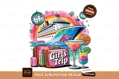 Cruise Girls Trip With Cocktails Illustration PNG Product Image 1