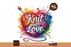 Knit With Love Watercolor Knitting Design Sublimation Png Product Image 1