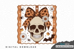 Halloween skull with leopard print bow sublimation png Product Image 1