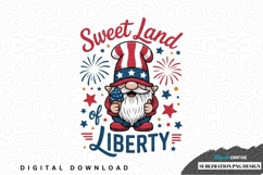 Sweet land of liberty gnome sublimation png design Product Image 1