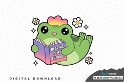 Reading is my therapy frog sublimation png design Product Image 1