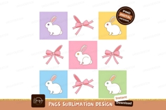 Pastel Easter Bunnies Pink Bows Sublimation PNG Product Image 1