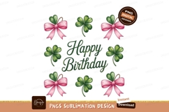Happy Birthday Watercolor Design Bows Clovers Sublimation Product Image 1