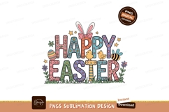 Happy Easter With Cute Spring Elements Sublimation Design Product Image 1