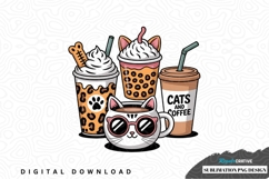 Cats and coffee sublimation png design Product Image 1