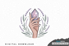 Hand holding crystal with lavender wreath sublimation png Product Image 1