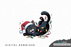 Funny black cat with christmas lights sublimation png design Product Image 1