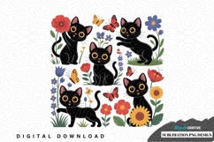 Charming black cat and flower sublimation png design Product Image 1