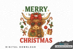 Merry christmas highland cow sublimation png design Product Image 1