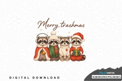 Merry trashmas raccoon family sublimation png design Product Image 1
