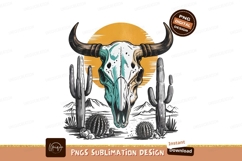 Western Desert Skull Cactus Sublimation PNG Product Image 1