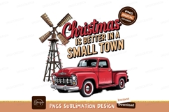 Retro Red Truck Christmas Small Town PNG Product Image 1