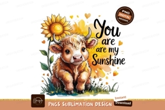 Cute Highland Cow And Sunflower Illustration Sublimation PNG Product Image 1