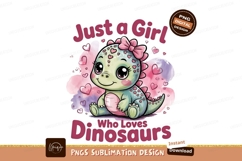 Girl Dinosaur With Hearts Sublimation Png Product Image 1