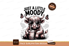Moody Highland Cow With Boba Drink Sublimation Png Product Image 1