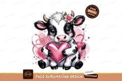Cute Cow Holding A Pink Heart Sublimation Png Product Image 1