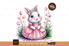 Watercolor Bunny Princess In Pink Dress Sublimation Png Product Image 1