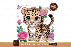 Cute Leopard Cub With Roses Sublimation Png Product Image 1