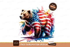 American Flag Bear Patriotic Watercolor Design PNG Product Image 1
