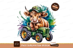 Cute Cartoon Cow On Green Tractor PNG Product Image 1