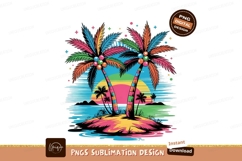 Colorful Tropical Island Palm Tree Sunset Art PNG Product Image 1