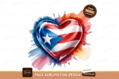 Puerto Rico Flag Heart Watercolor Sublimation Png Product Image 1