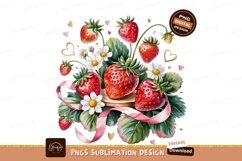 Strawberry Arrangement With Flowers And Ribbon PNG Product Image 1