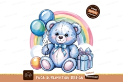 Watercolor Teddy Bear Balloons Gift Rainbow Art PNG Product Image 1