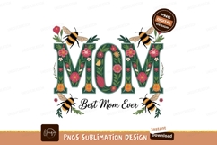 Floral Mom Typography With Bees Sublimation Png Product Image 1