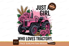 Pink Tractor With Roses Sublimation Png Product Image 1