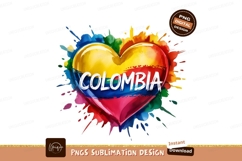Colorful Colombia Flag Heart Shape Watercolor PNG Product Image 1