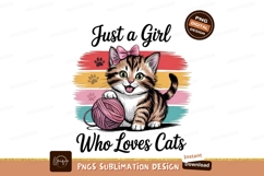 Cute Kitten Illustration With Ball Of Yarn Sublimation Png Product Image 1
