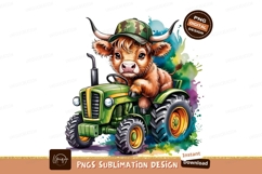 Cute Calf On A Tractor Sublimation Design Png Product Image 1