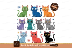 Colorful Cartoon Cats Isolated Sublimation Png Product Image 1