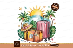 Tropical Vacation Watercolor Suitcases And Accessories PNG Product Image 1