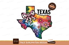Texas State Map Flowers Watercolor Design Sublimation Png Product Image 1