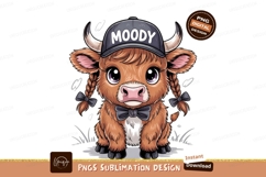 Moody Calf Illustration Cap Bowtie Braids Sublimation Png Product Image 1
