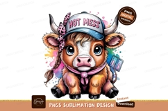 Stylish Cow Illustration Sublimation Png Product Image 1