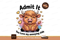 Annoying Side Cute Highland Cow Sublimation PNG Product Image 1