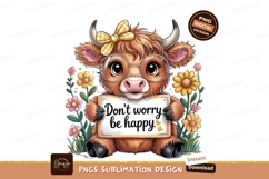 Cute Cow With Sign Flower Garden Sublimation PNG Product Image 1