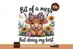 Cute Highland Cow Floral Animal Sublimation PNG Product Image 1