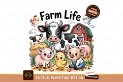 Cute Cartoon Farm Animals Watercolor Illustration PNG Product Image 1