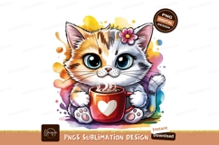 Cute Cat Coffee Cup Sublimation Png Product Image 1