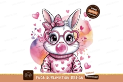 Cute Bunny With Heart Glasses Sublimation Png Product Image 1