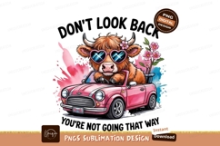 Highland Cow Driving Pink Car Sublimation Png Product Image 1